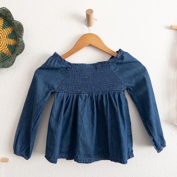 Shabby Chic Girl's Blue Chambray Smocked Baby Doll Blouse Top Size S - Picture 2 of 6